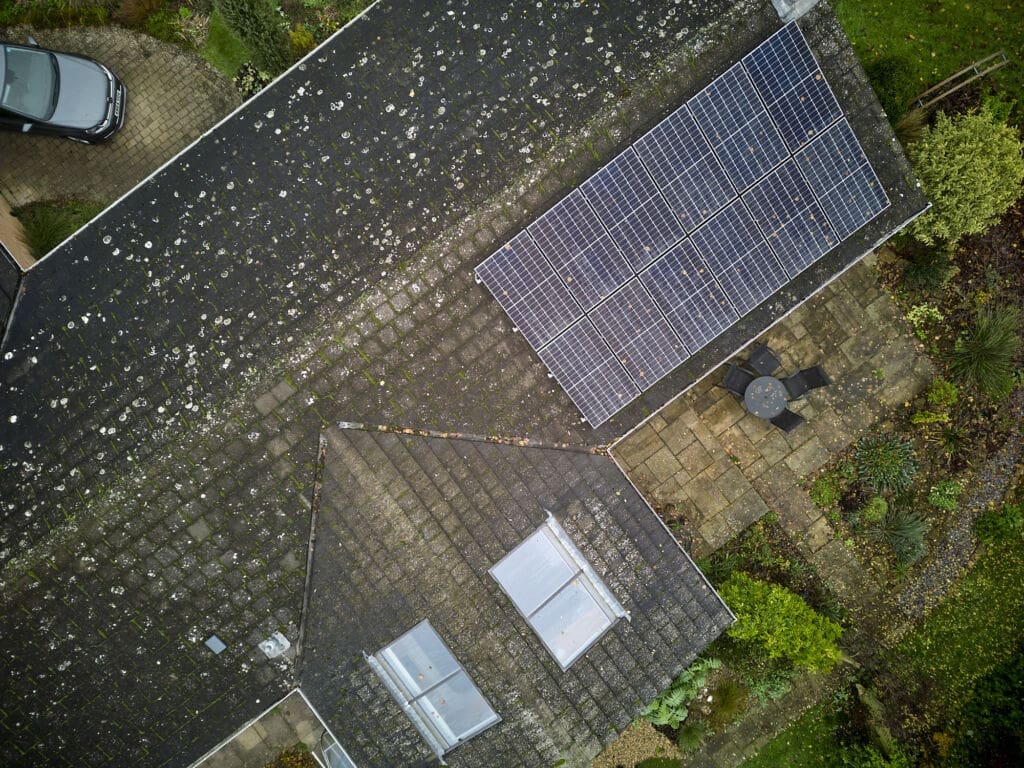 Aerial view of Renewable Green Energy Solar Panel installation by Green Building Renewables