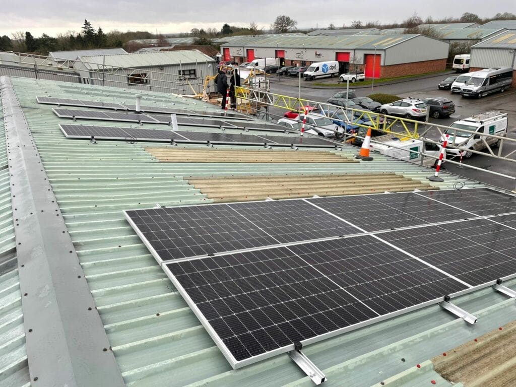 Solar panels on a warehouse roof