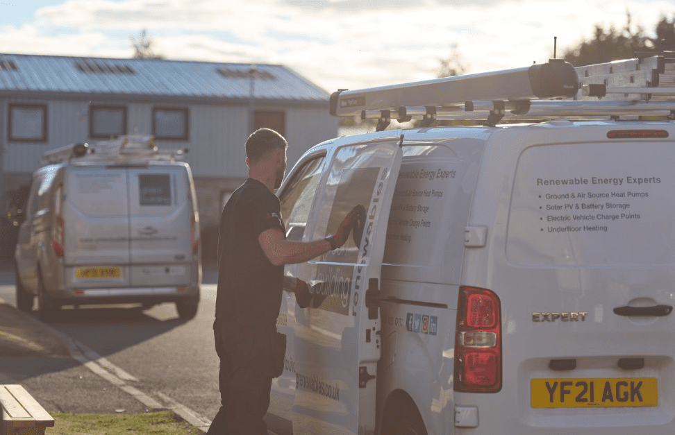 A Green Building Renewables van and installer