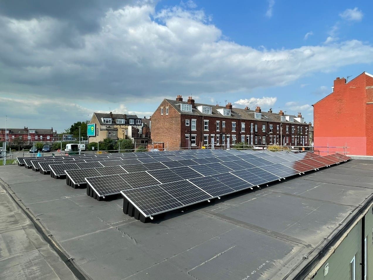 Black Solarpanels on the roof of Leeds Mencap building