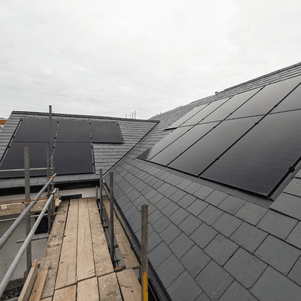 Black solar solar panels in roof 