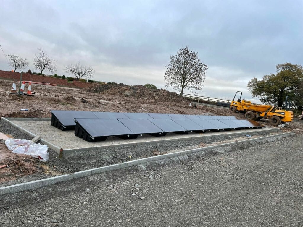A ground mounted solar panel installation 
